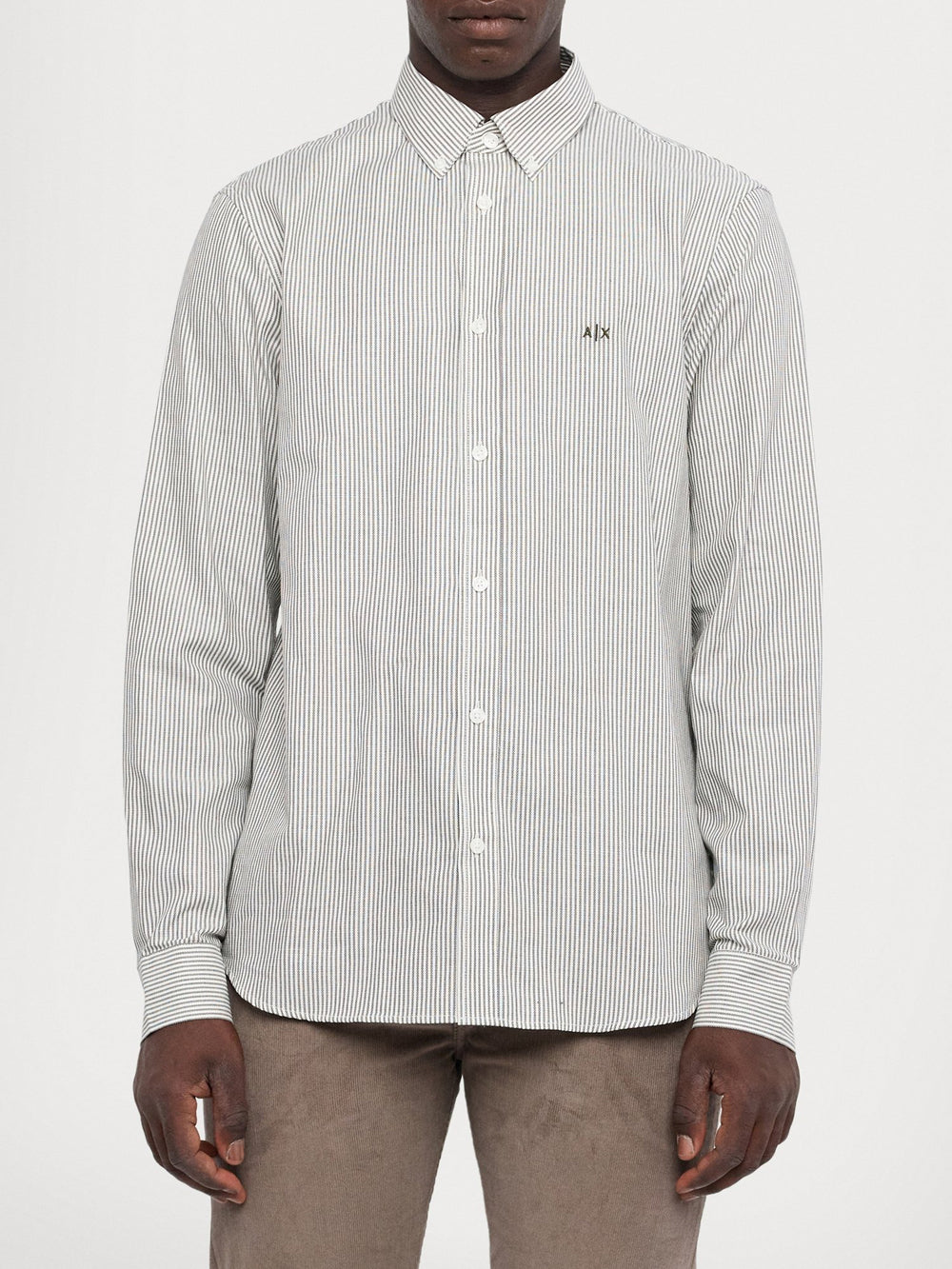 AX ARMANI U Camicia basic fantasia con piccolo logo B.CO NERO
