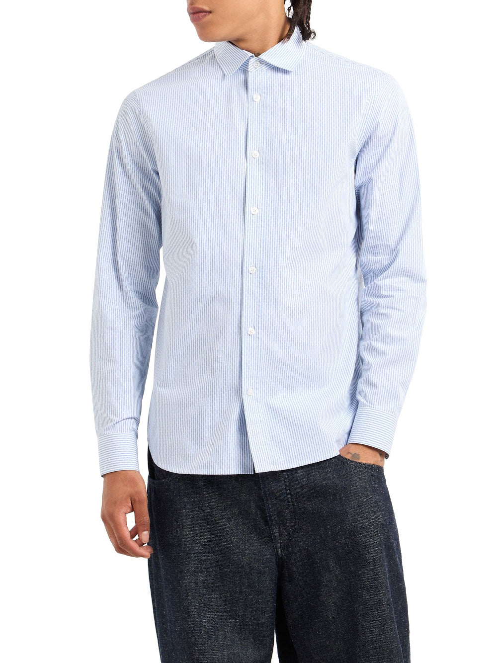AX ARMANI U Camicia a righe classic B.CO/CELESTE