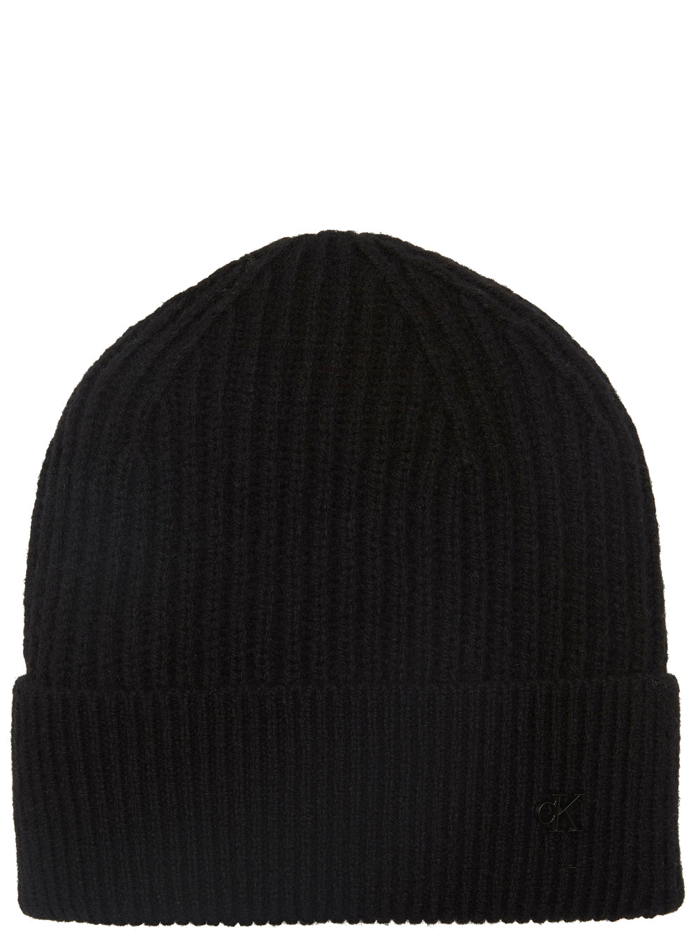 CK ACC.D COL Cappello zucccotto a coste con logo ck in metallo nero