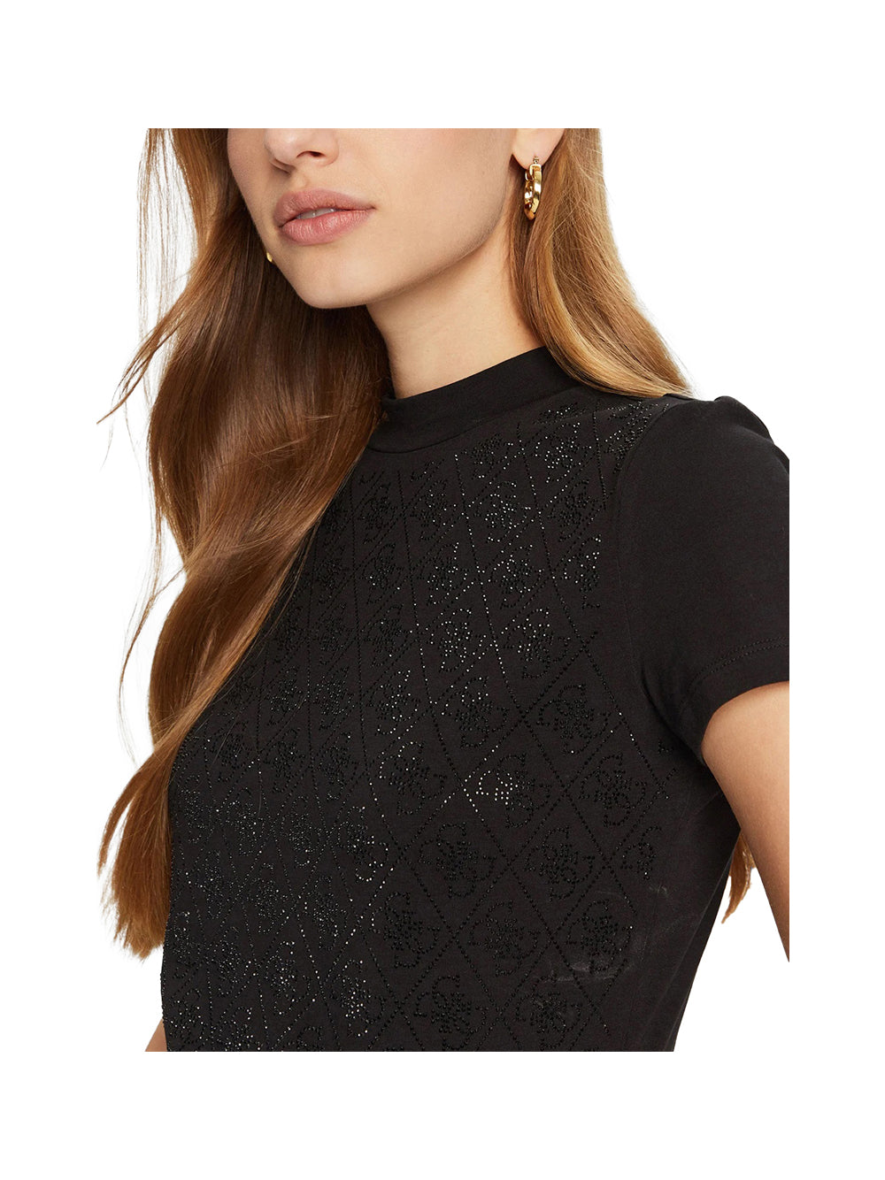 GUESS APP D PRE T-shirt Mock neck all over 4g logo nero