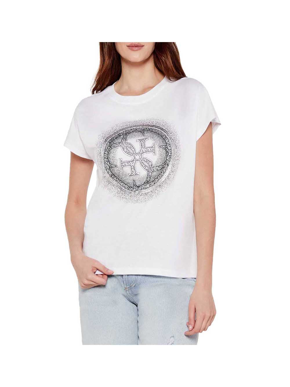 GUESS APP D PRE T-shirt logo 4g shaded hotfix bianco
