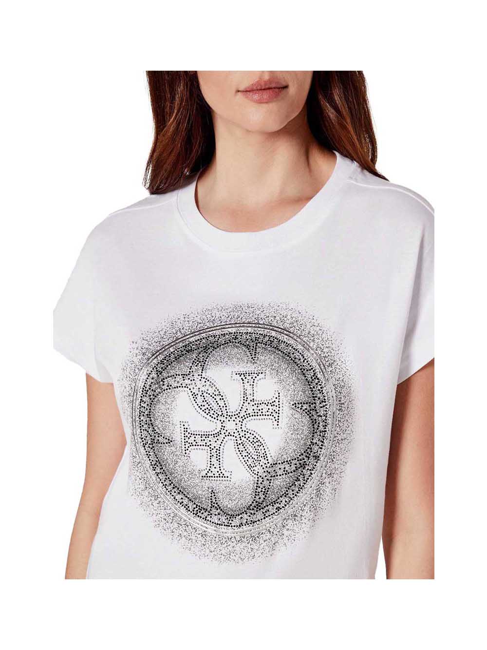 GUESS APP D PRE T-shirt logo 4g shaded hotfix bianco