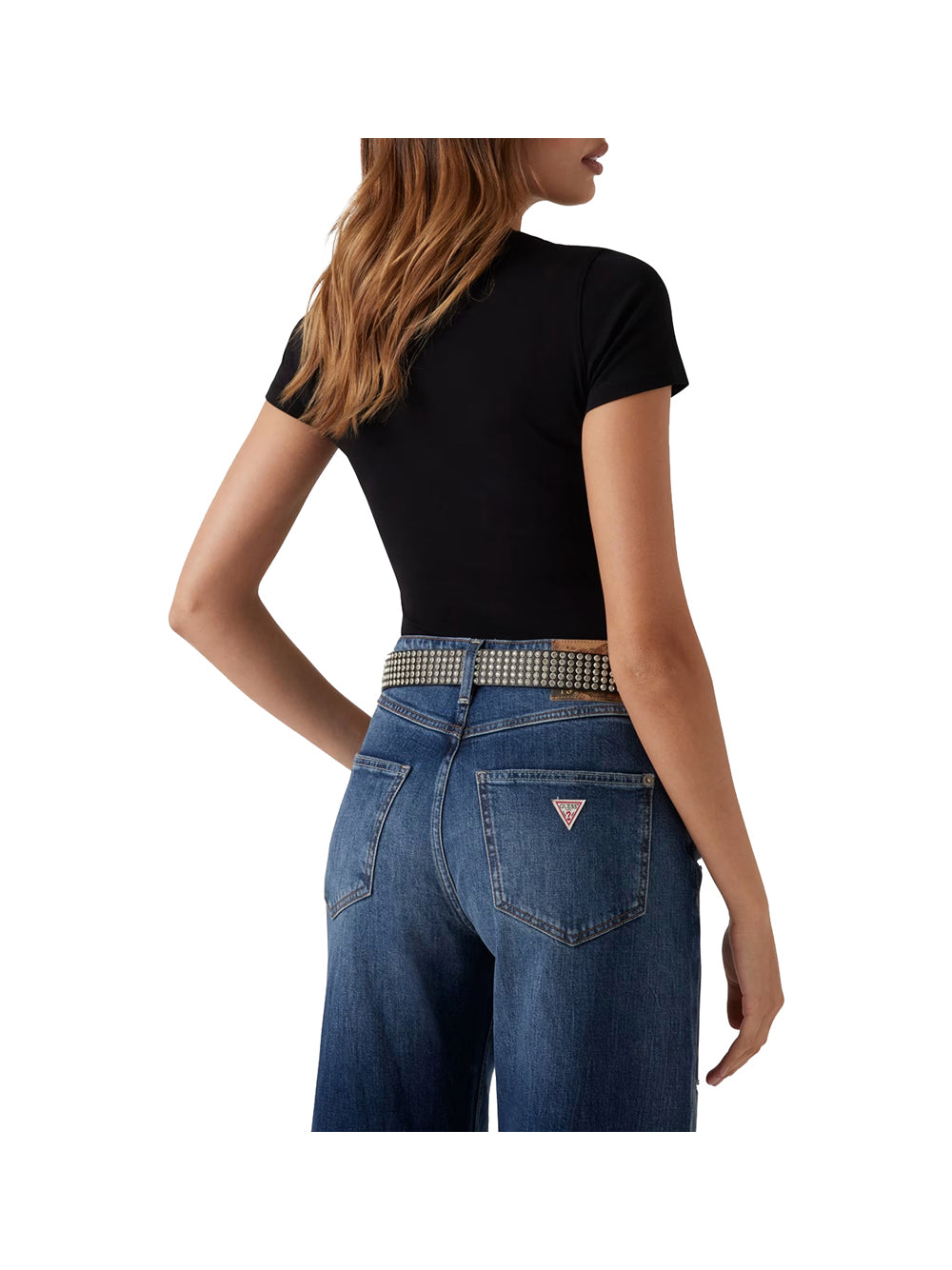 GUESS APP D PRE T-shirt embro script logo nero