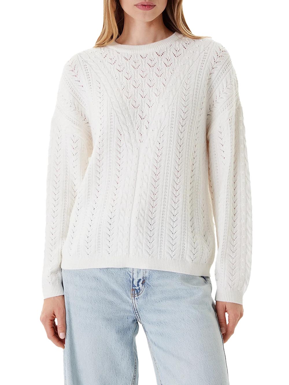 GUESS APP D PRE Maglioncino Sylvie Pointelle bianco