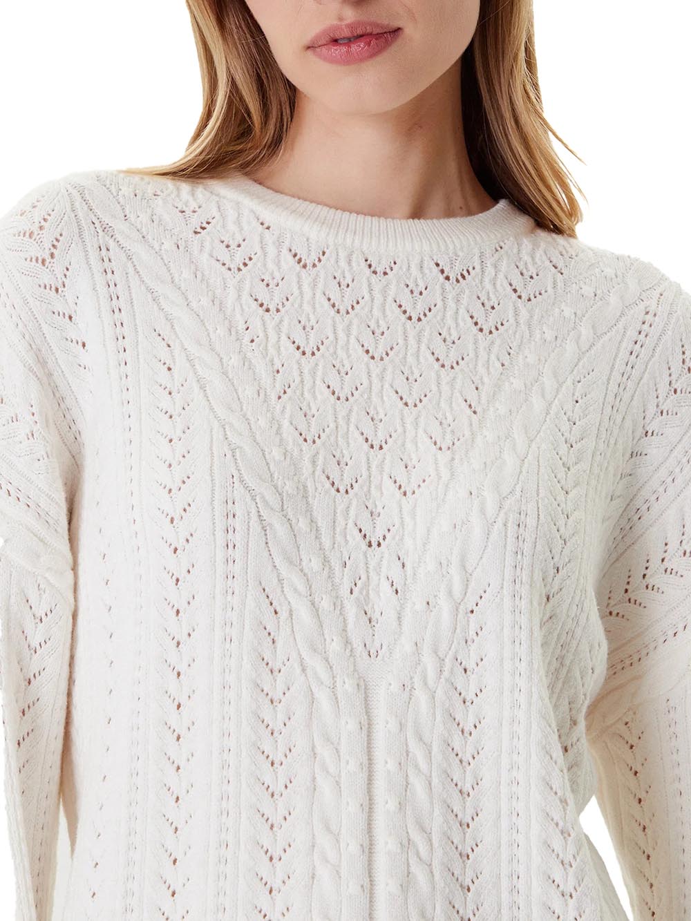 GUESS APP D PRE Maglioncino Sylvie Pointelle bianco