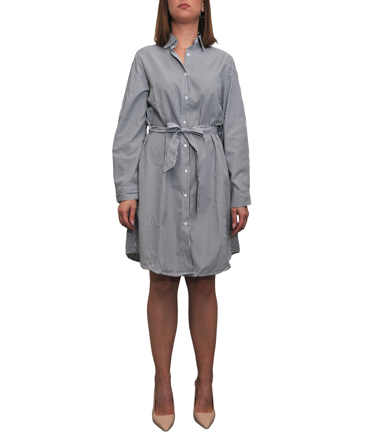 CLERY+R DS&C Abito Chemisier in Cotone a righe B.CO NERO