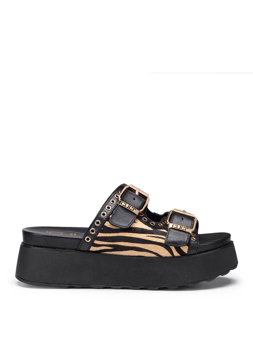CULT D Ciabatta fascia animalier Janis NERO/BEIGE