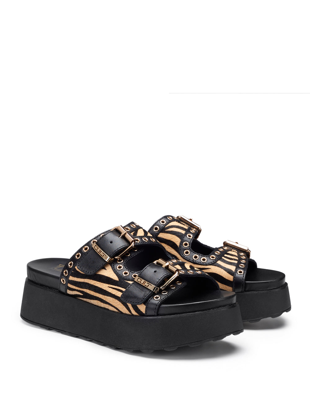 CULT D Ciabatta fascia animalier Janis NERO/BEIGE