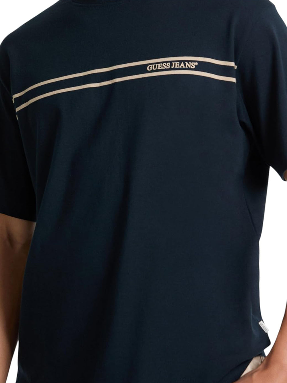 GUESS J U PRE T-shirt regular riga sul petto BLU/B.CO