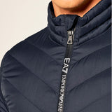 EA7 U Piumino trapuntato collo alto con logo su cerniera blu