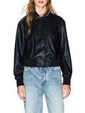 AX ARMANI D Bomber in ecopelle con dettagli in maglia nero
