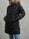 BLAUER D Piumino lungo trapuntato a linee geometriche Althea NERO/BEIGE