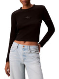 CK J D COL T-shirt manica lunga baby monologo cropped nero