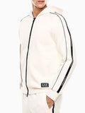 EA7 U Felpa cappuccio e zip con profili contrasto panna