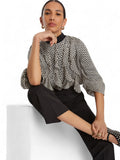 EMMEMARELLA1 Blusa fantasia geometrica con rouches nero