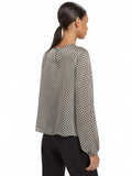 EMMEMARELLA1 Blusa fantasia geometrica con rouches nero