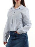 I AM W&H Camicia cropped a righe celeste