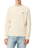 LACOSTE U Maglione a trecce in lana panna