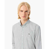 LACOSTE U Camicia regular fit a righe Pinpoint B.CO/VERDE