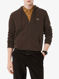 LACOSTE U Felpa zip e cappuccio con logo coccodrillo MORO