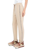LIU JO SPORT Pantaloni in jersey con banda laterale logo strass CHAMPAGNE