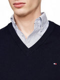 TOMMY H U COL Maglioncino a v in misto cashmere e cotone blu