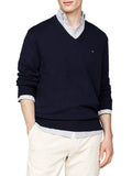 TOMMY H U COL Maglioncino a v in misto cashmere e cotone blu