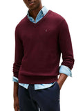 TOMMY H U COL Maglioncino a v in misto cashmere e cotone BORGOGNA
