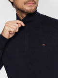 TOMMY H U COL Maglione collo alto mezza zip blu