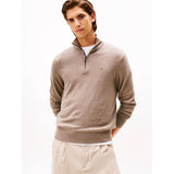 TOMMY H U COL Maglione collo alto mezza zip cotone organico e cashmere TAUPE