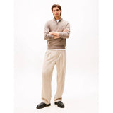 TOMMY H U COL Maglione collo alto mezza zip cotone organico e cashmere TAUPE