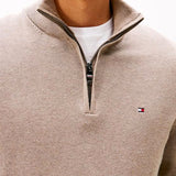 TOMMY H U COL Maglione collo alto mezza zip cotone organico e cashmere TAUPE
