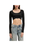 TOMMY J D PRE Maglia super cropped in maglia fine nero