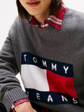 TOMMY J U COL Maglioncino regular melange con bandiera logo nero