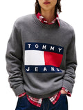 TOMMY J U COL Maglioncino regular melange con bandiera logo nero