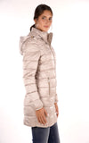 YES-ZEE D Piumino lungo trapuntato con cappuccio slim fit beige