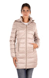 YES-ZEE D Piumino lungo trapuntato con cappuccio slim fit beige
