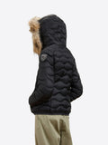 BLAUER D Piumino cappuccio Aldie pelliccia onde NERO/BEIGE