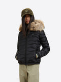 BLAUER D Piumino cappuccio Aldie pelliccia onde NERO/BEIGE