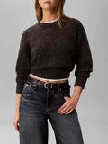 CALVIN KLEIN JEANS Maglioncino girocollo donegal cropped GRIGIO SCURO