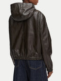 CK J D PRE Giacca in similpelle cropped con cappuccio CAFFE