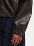 CK J D PRE Giacca in similpelle cropped con cappuccio CAFFE