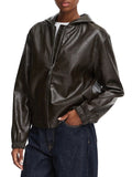 CK J D PRE Giacca in similpelle cropped con cappuccio CAFFE