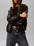 CK J D PRE Giacca in similpelle cropped con cappuccio nero