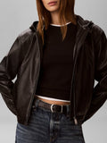 CK J D PRE Giacca in similpelle cropped con cappuccio nero