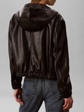 CK J D PRE Giacca in similpelle cropped con cappuccio nero