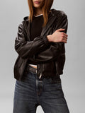 CK J D PRE Giacca in similpelle cropped con cappuccio nero
