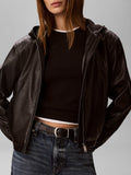 CK J D PRE Giacca in similpelle cropped con cappuccio nero