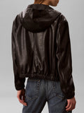 CK J D PRE Giacca in similpelle cropped con cappuccio nero