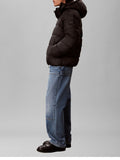CK J U COL Piumino nylon zip e cappuccio nero